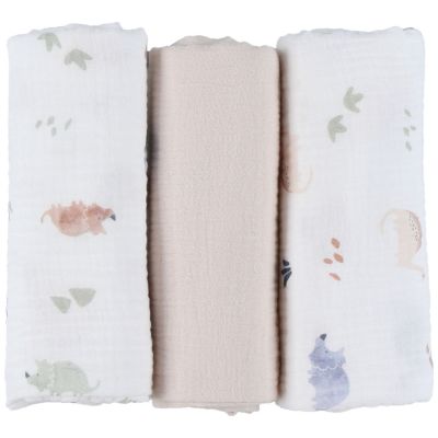Lot de 3 langes en mousseline bio Dino (70x70 cm) Noukie's