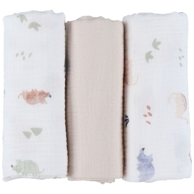 Lot de 3 langes en mousseline bio Dino (70x70 cm) Noukie's Produit 1