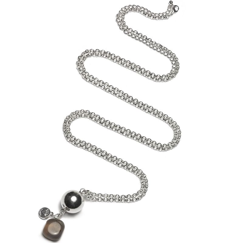 Bola sur chaîne Gemstone agate marron (argent, plaqué argent) Proud MaMa