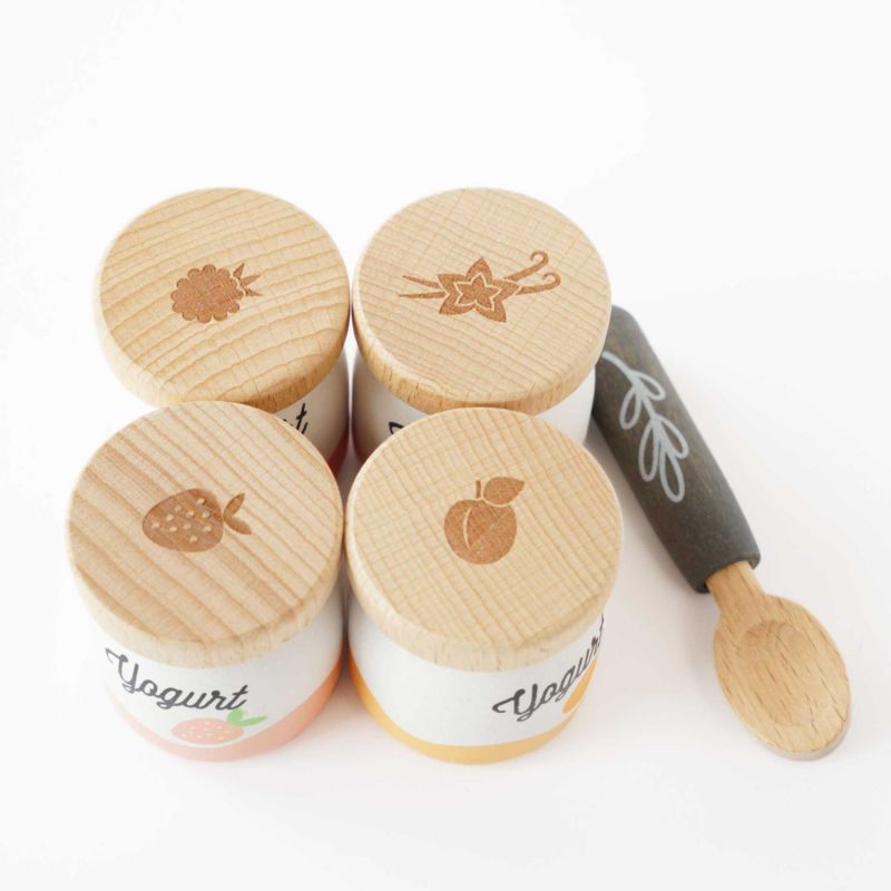 Pack de 4 yaourts et cuillère en bois FSC Le Toy Van Ambiance 4