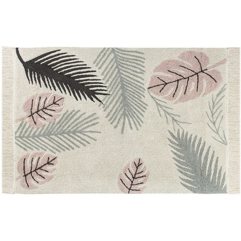 Tapis lavable Tropical Pink sur fond écru (140 x 200 cm) Lorena Canals
