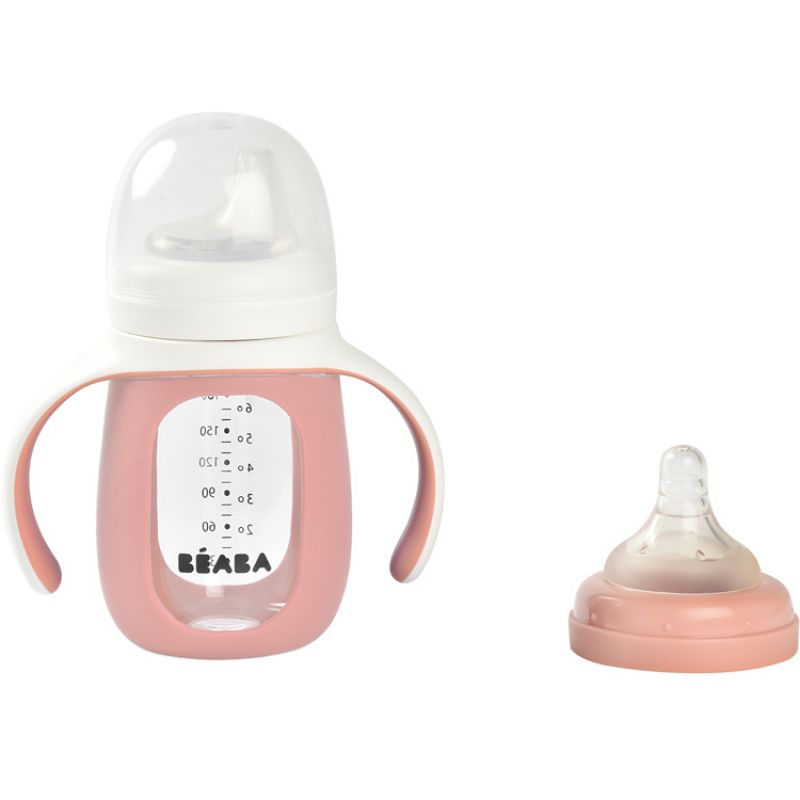 Biberon d'apprentissage 2 en 1 en verre Old pink(210 ml) Béaba