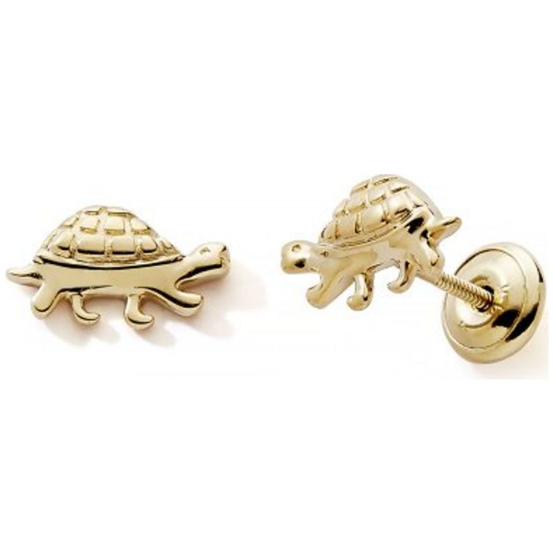Boucles d'oreilles à vis Tortue de terre (or jaune 375°) Baby bijoux Produit 1