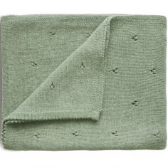 Couverture tricotée en coton bio Pointelle Sage (100 x 80 cm) - Mushie