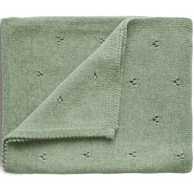 Couverture tricotée en coton bio Pointelle Sage (100 x 80 cm)  par Mushie