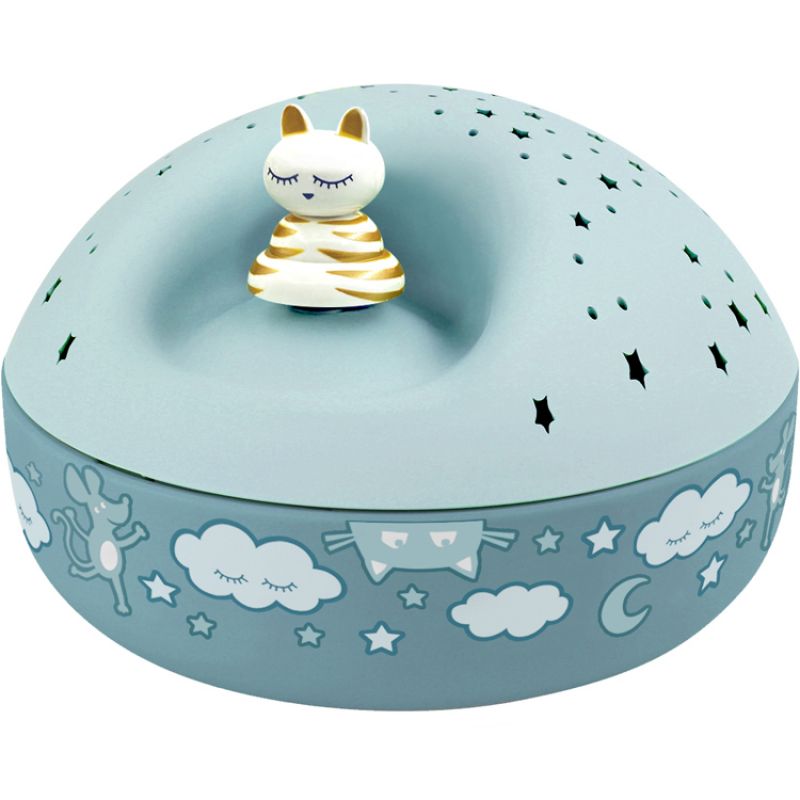 Veilleuse projecteur d'étoiles musical Chat bleu (12 cm) Trousselier