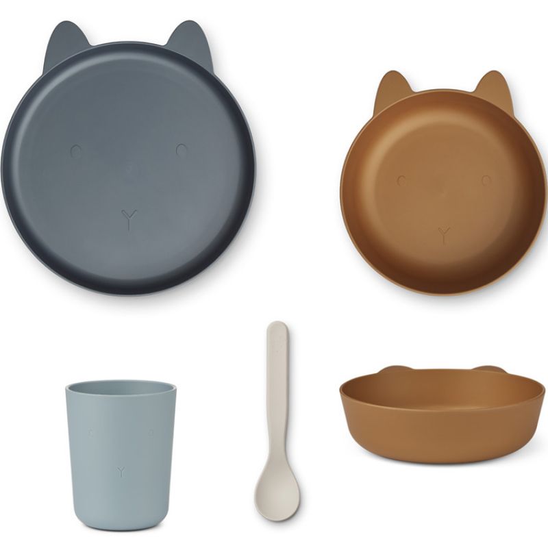 Coffret repas biodégradable Paul Rabbit whale blue multi mix (4 pièces) Liewood
