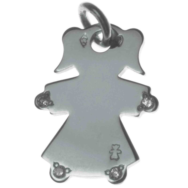 Pendentif petite fille ou petit garçon mains et pieds diamant 20 mm (or blanc 750°) Loupidou