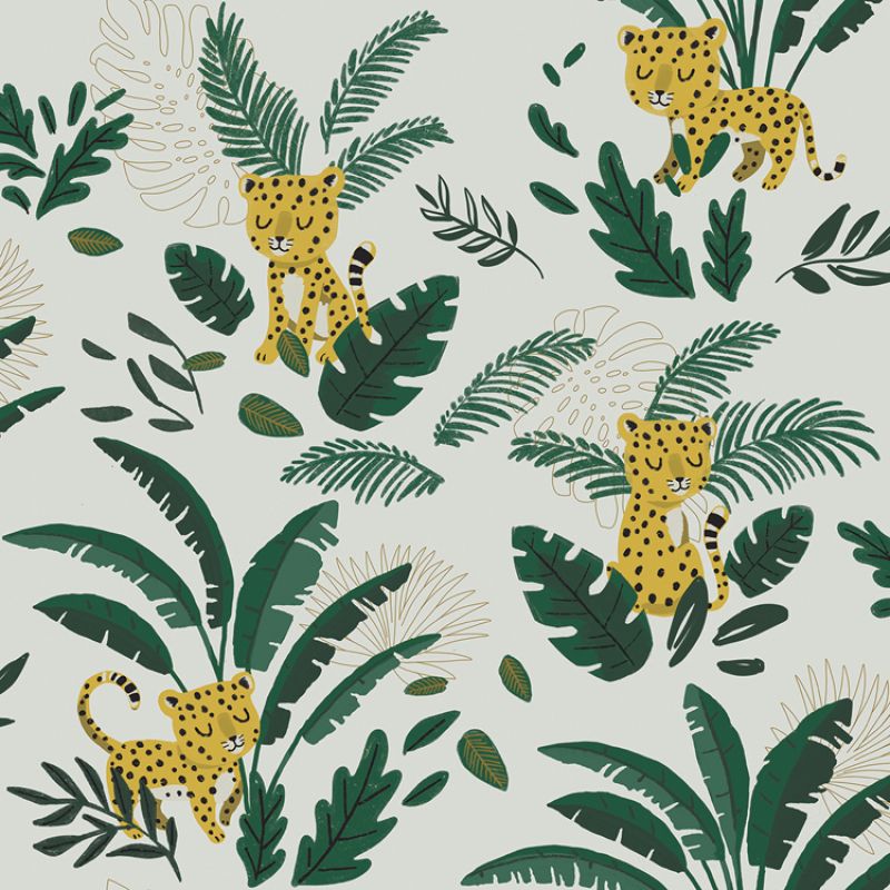 Papier peint intissé Jungle night guépard et feuillages (10 m) Lilipinso