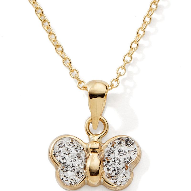 Collier Papillon cristal 42-45 cm (or jaune 375°) Baby bijoux