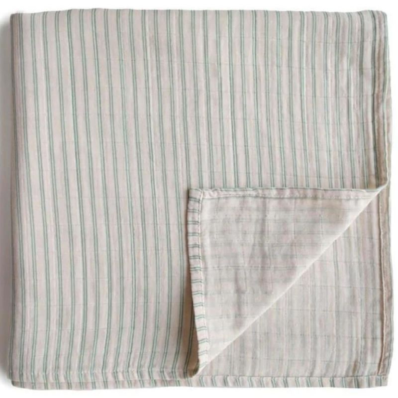 Maxi lange en coton bio Sage stripes (120 x 120 cm) Mushie
