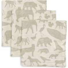 Lot de 3 mini langes en gaze de coton Animals Olive Green (31 x 31 cm) - Jollein