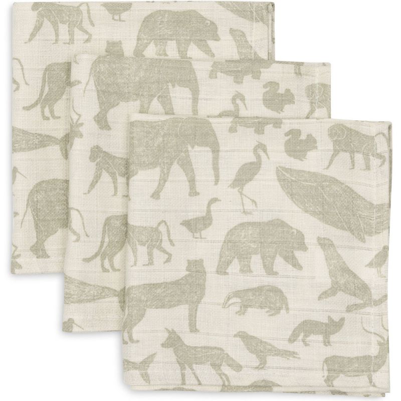 Lot de 3 mini langes en gaze de coton Animals Olive Green (31 x 31 cm) Jollein Produit 1 grande taille