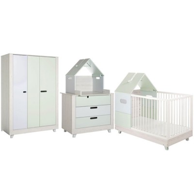 Pack 5 meubles chambre bébé Momo vert d'eau et bleu clair Geuther