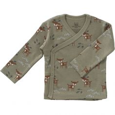 Cardigan croisé en coton bio Deer olive (3-6 mois : 60 à 67 cm) - Fresk