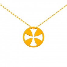 Collier chaîne 40 cm médaille Mini Croix égale 10 mm (or jaune 750°)  par Maison La Couronne