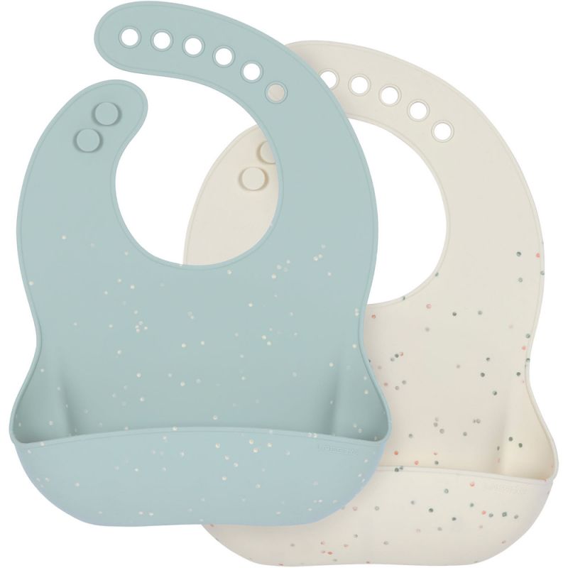 Lot de 2 bavoirs en silicone bleu et nature Lässig