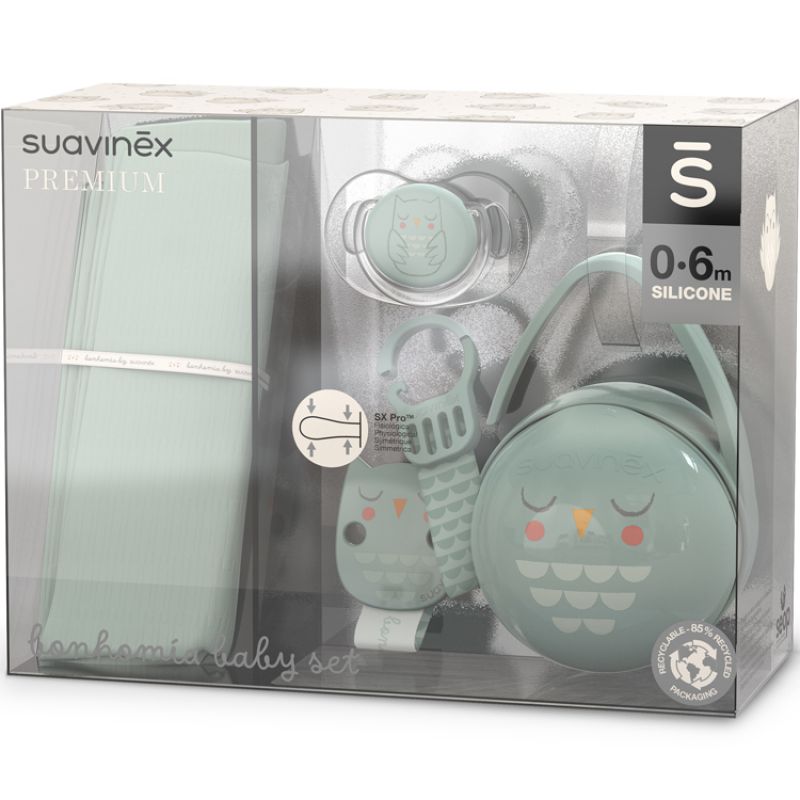 Coffret cadeau naissance Bonhomia vert d'eau (4 pièces) Suavinex