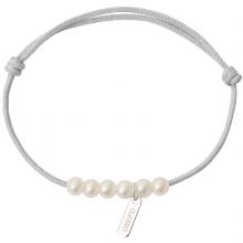 Bracelet bébé Baby little treasures cordon gris perle 6 perles blanches 3 mm (or blanc 750°)  par Claverin