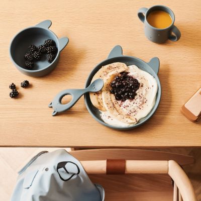 Coffret repas en silicone Vivi Rabbit Whale Blue (4 pièces)