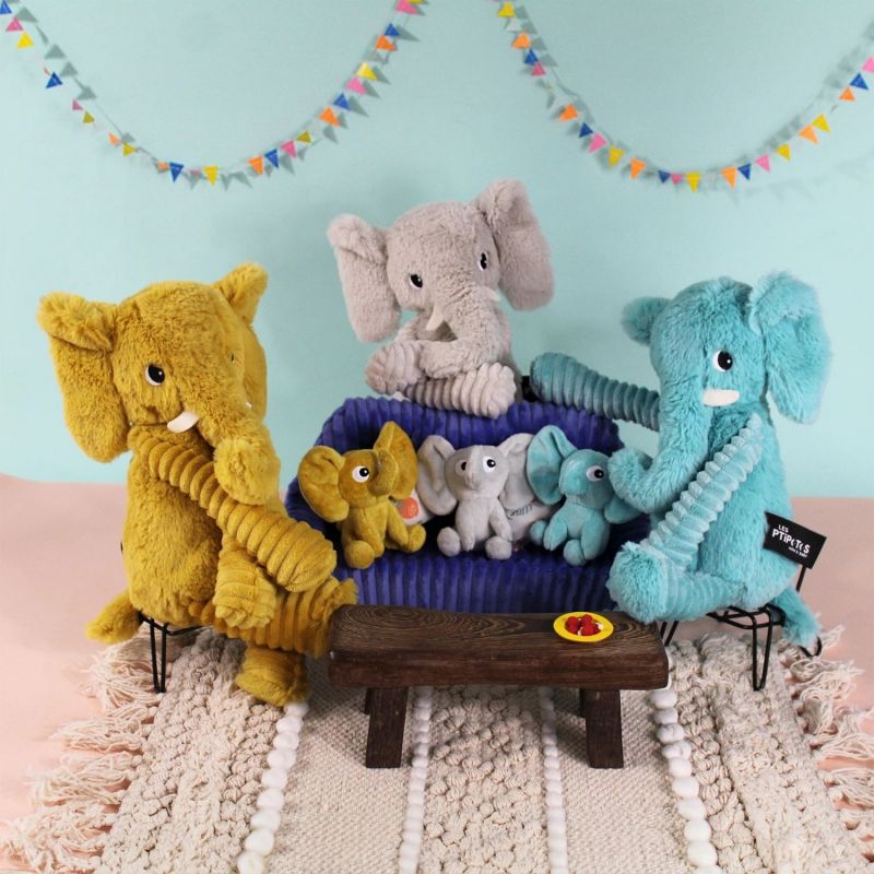 Peluche Eléphant maman et bébé Les Ptipotos Gris clair (35 cm) Les Déglingos Ambiance 2
