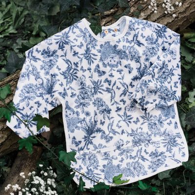 Bavoir manches longues Toile de Jouy bleu marine Tartine et Chocolat