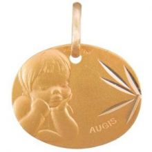 Médaille ovale Ange rêveur 16 mm facettée (or jaune 375°)  par Maison Augis