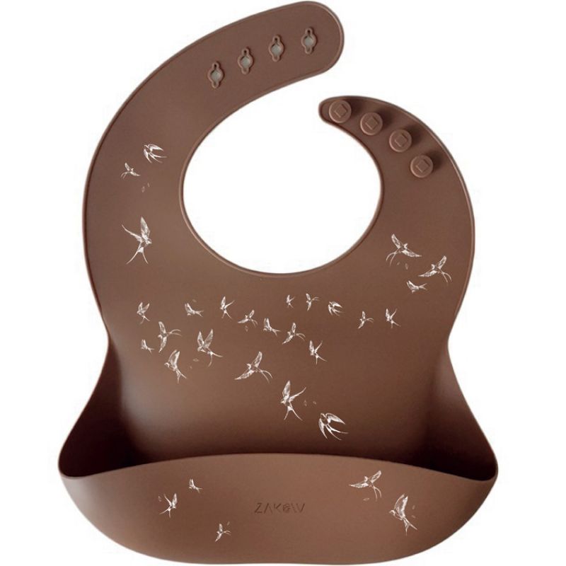 Bavoir en silicone à poche Hirondelles Noisette Zakuw