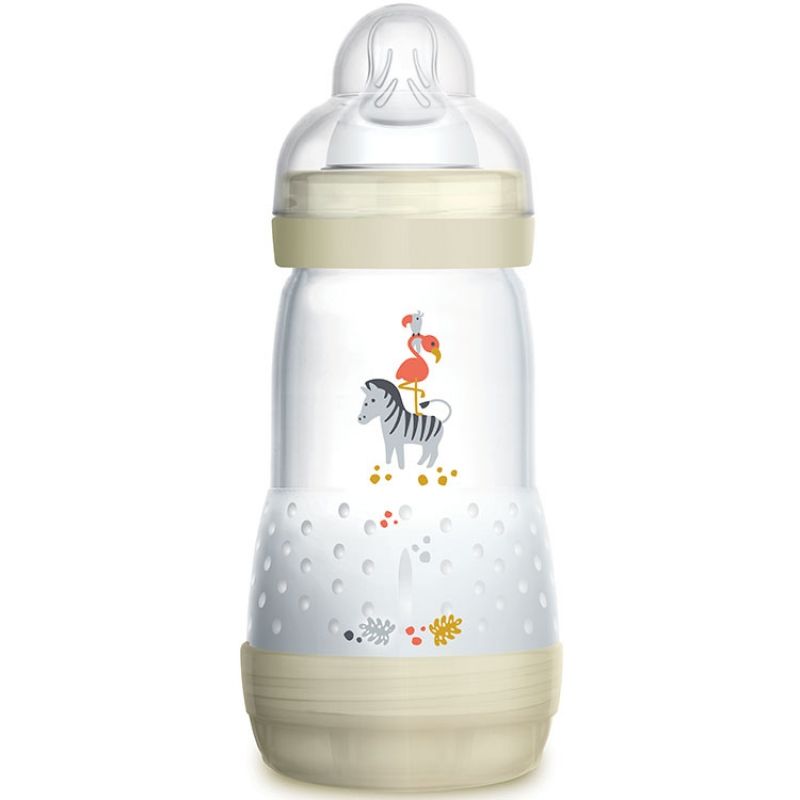 Biberon anti-colique zèbre écru - débit 2 moyen (260 ml) MAM