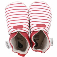 Chaussons bébé en cuir Soft soles Rayés rouges (3-9 mois)  par Bobux