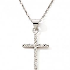 Collier Croix ciselé 42 + 2 cm (argent) - Baby bijoux