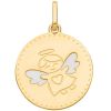 Médaille ronde Ange ailes et coeur 15 mm (or jaune 750°) - Berceau magique bijoux
