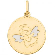 Médaille ronde Ange ailes et coeur 15 mm (or jaune 750°)  par Berceau magique bijoux