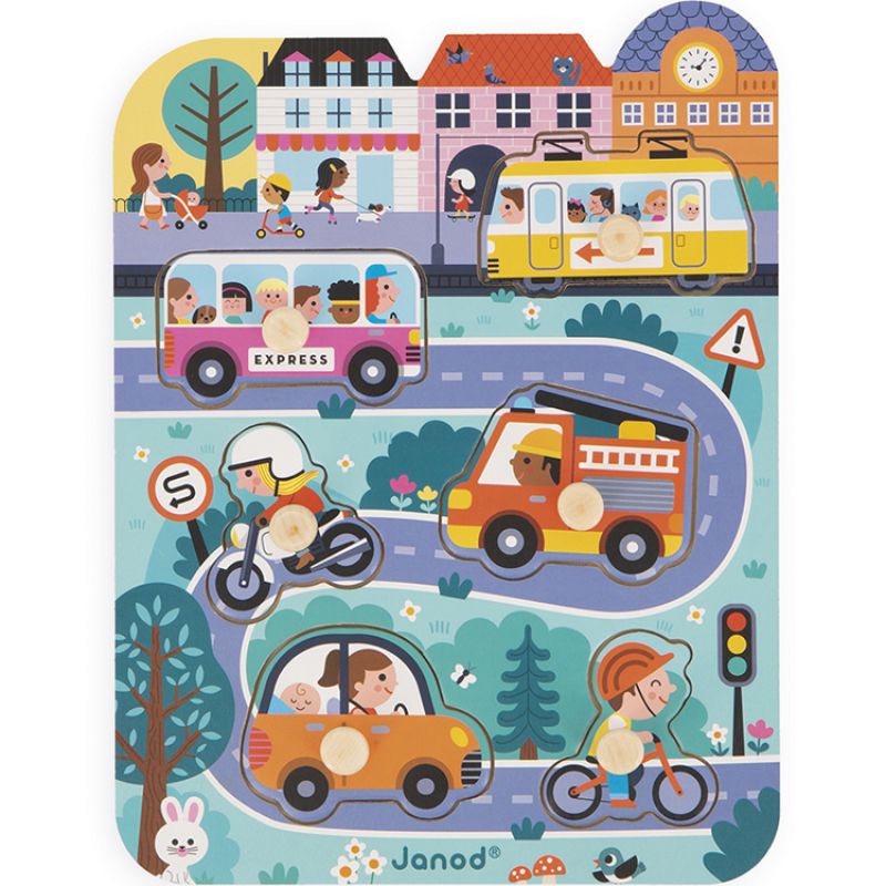 Puzzle à encastrement en bois Dans la ville (6 pièces) Janod