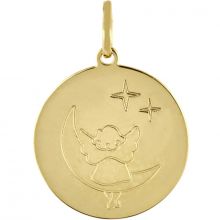Médaille ronde Ange sur la Lune (or jaune 750°)  par Berceau magique bijoux