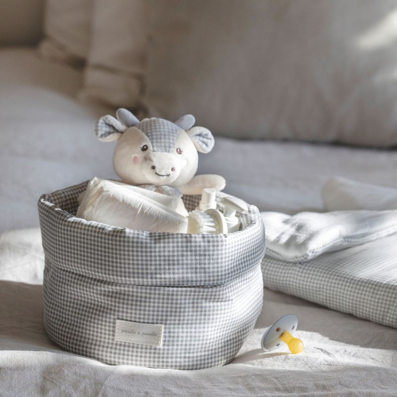 Panier de rangement Little Bloom Vichy Gris Pasito a pasito Ambiance 2