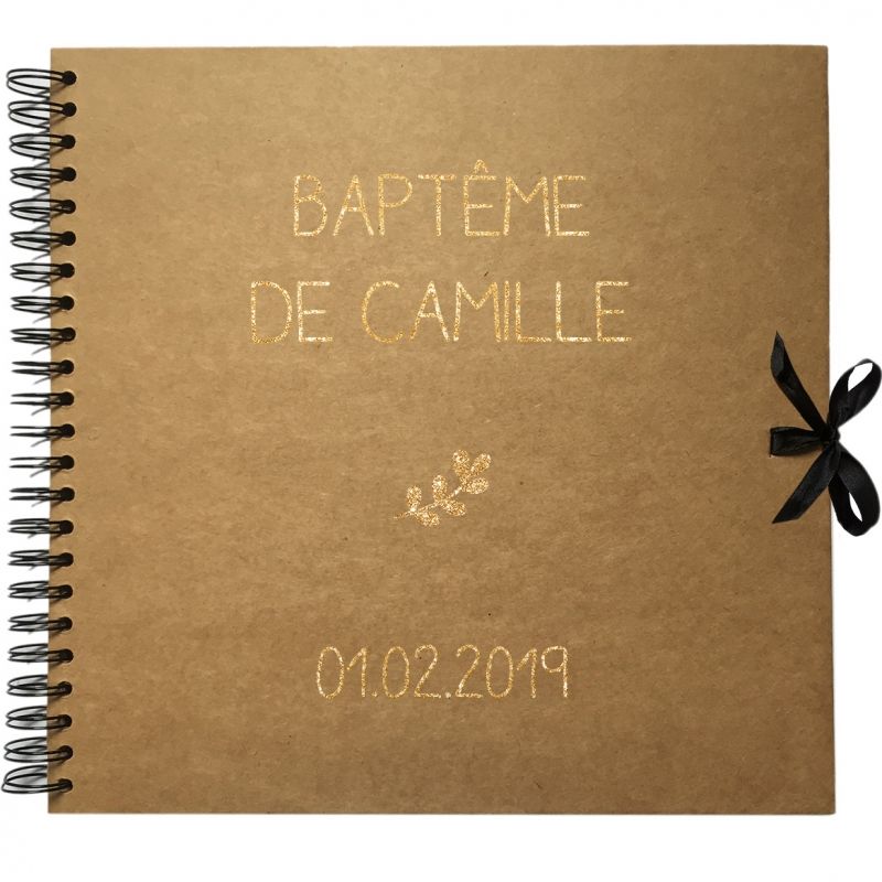 Album photo baptême personnalisable kraft et or (30 x 30 cm) Les Griottes