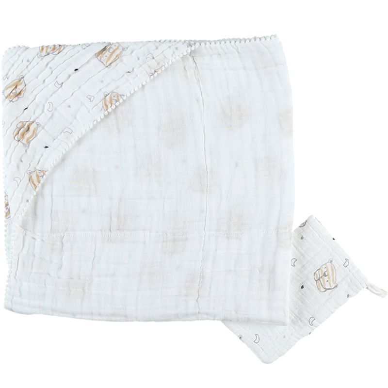 Cape de bain + gant en mousseline de coton tigre Milo (75 x 75 cm) Noukie's