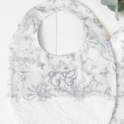 Bavoir à pression Toile de Jouy gris