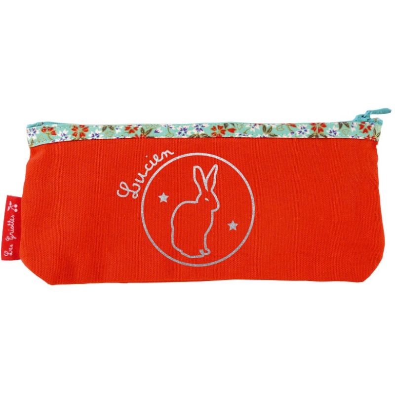 Trousse scolaire rouge intérieur Liberty Bleu (personnalisable) Les Griottes