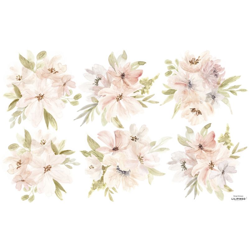 Grand sticker Appoline bouquets de fleurs rose et orange (64 x 40 cm) Lilipinso