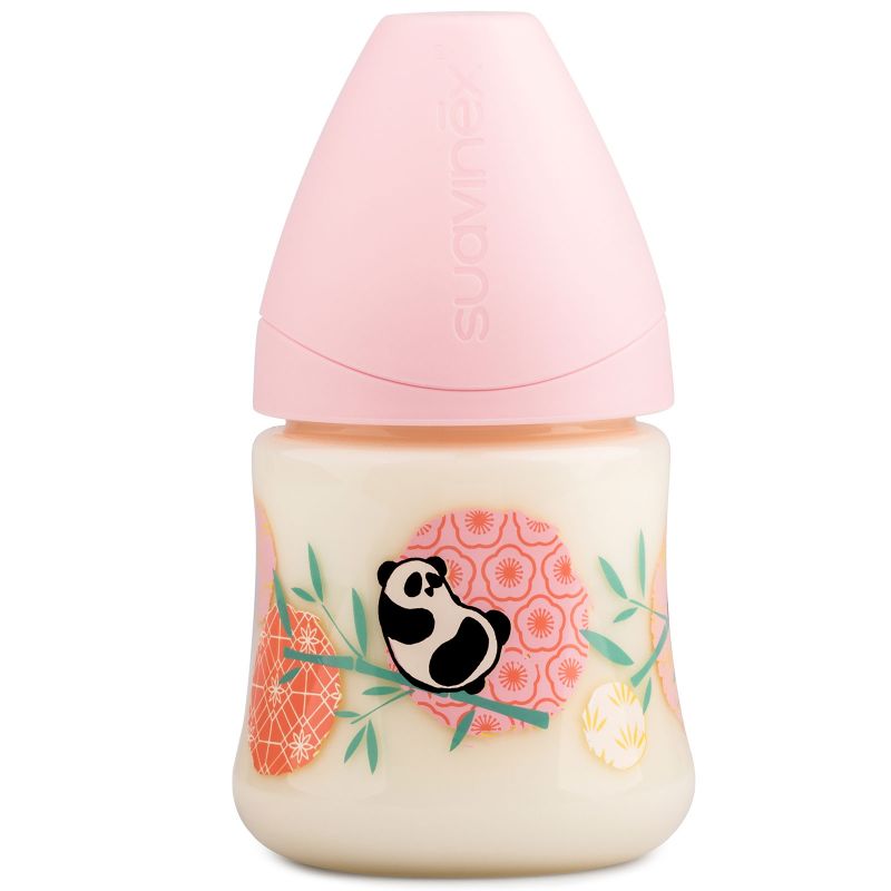 Biberon avec tétine physiologique en silicone Panda rose (150 ml) Suavinex