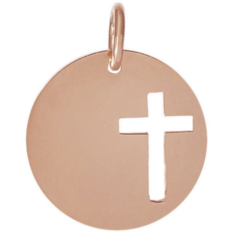 Médaille Léo croix ajourée personnalisable 16,5 mm (or rose 750°) Je t'Ador
