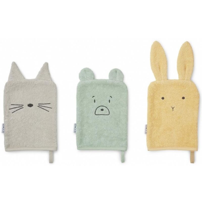 Lot de 3 gants de toilette Sylvester Dusty mint multi mix Liewood