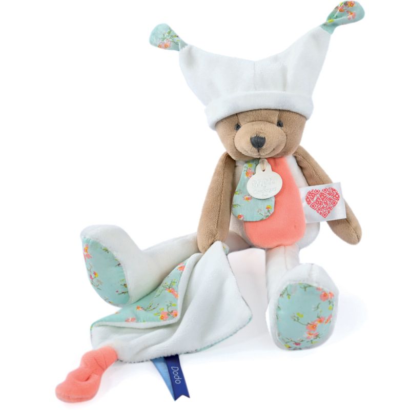 Peluche Ours mouchoir blanc 3 histoires (35 cm) Doudou et Compagnie