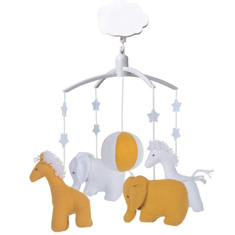 Mobile musical girafe, élephant vieux curry et blanc Trousselier