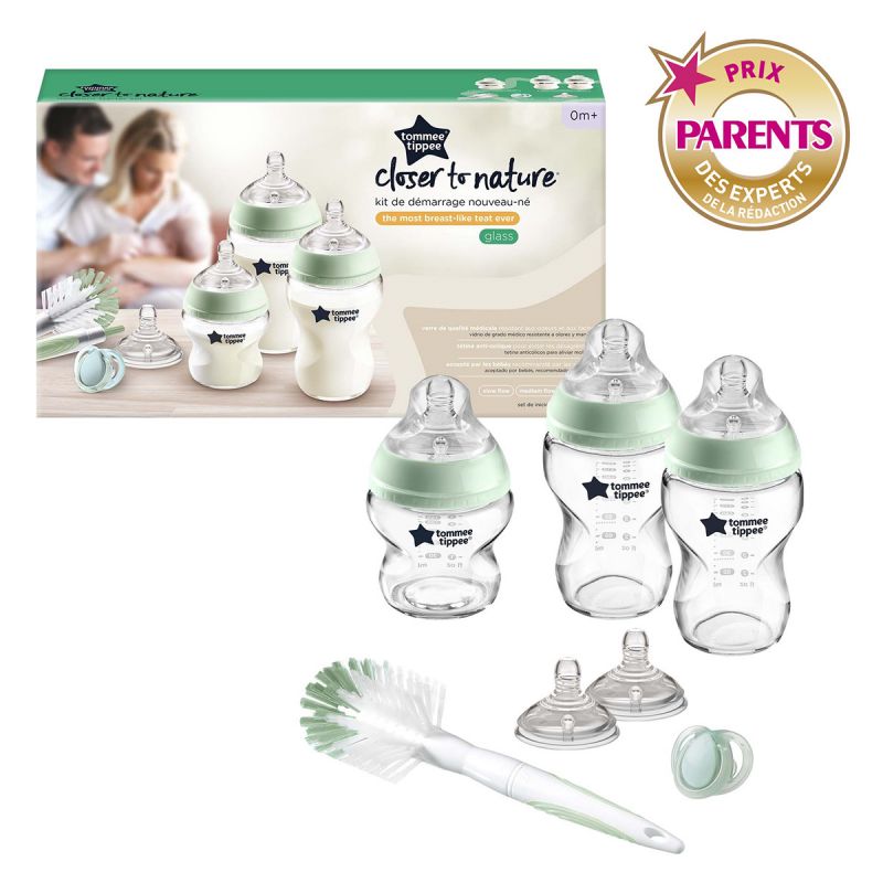 Coffret de naissance biberon en verre Closer to nature vert Tommee Tippee