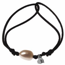 Bracelet cordon perle blanche et motif au choix (or blanc 750°)  par Loupidou