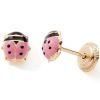 Boucles d'oreilles à vis Coccinelle rose (or jaune 9 carats) - Baby bijoux