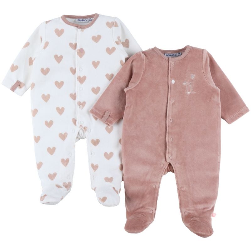Lot de 2 pyjamas Velours Mon cœur (naissance) Noukie's Produit 1